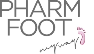Pharm Foot – profesjonelle fotpleieprodukter Pharm Foot logo med rosa fot-symbol.